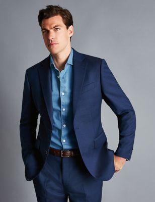 Charles Tyrwhitt Men's Slim Fit Super 120s Wool Textured Suit Jacket - 40LNG - Blue, Blue