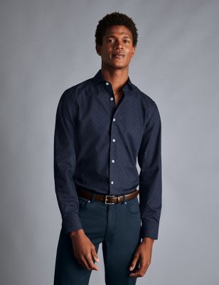 Charles Tyrwhitt Men's Slim Fit Non Iron Pure Cotton Print Shirt - Navy, Navy
