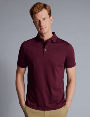 Charles Tyrwhitt Mens Cotton Rich Pique Polo Shirt - XL - Red, Red
