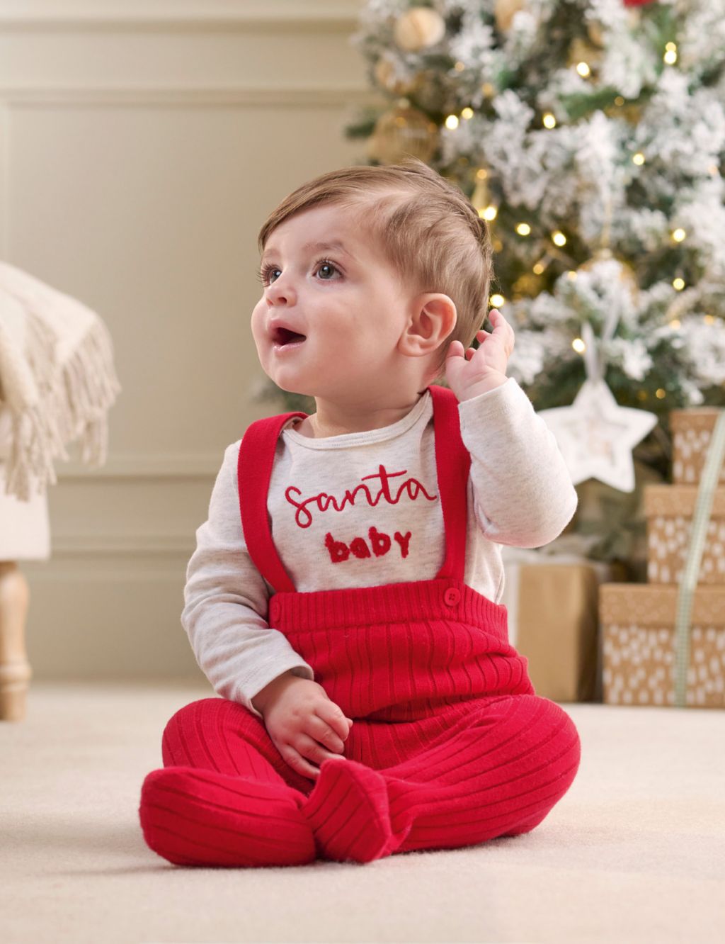 Santa Baby Christmas Bodysuit & Dungaree Set (0-1 Yrs) image 1