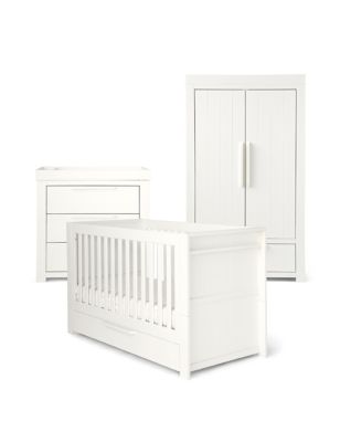 Mamas & Papas Franklin 3 Piece Cotbed Range with Dresser and Wardrobe - White, White