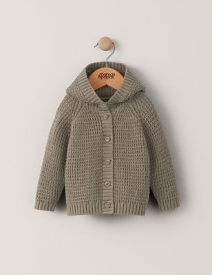 Mamas & Papas Pure Cotton Hooded Knitted Cardigan (7lbs-12 Mths) - 0-3 M - Brown, Brown
