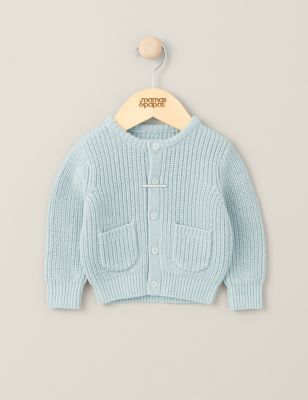 Mamas & Papas Newborn Boy's Pure Cotton Knitted Cardigan (7lbs-12 Months) - UT1M - Blue, Blue