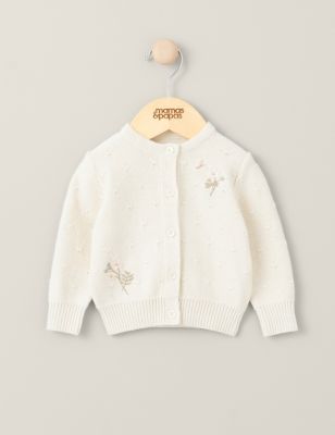 Mamas & Papas Girls Pure Cotton Floral Knitted Cardigan (7lbs-12 Mths) - 0-3 M - Cream, Cream