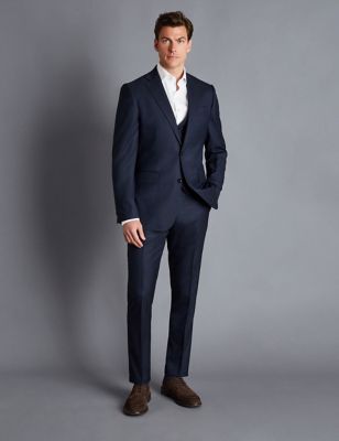 Charles Tyrwhitt Mens Slim Fit Super 120s Wool Suit Trousers - 3032 - Navy, Navy,Grey
