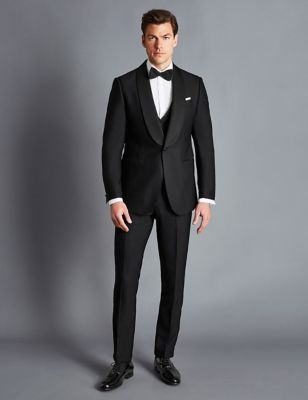 Charles Tyrwhitt Men's Slim Fit Super 120s Wool Tuxedo Trousers - 3032 - Black, Black