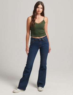 Superdry Womens Mid Rise Slim Flare Jeans - 2832 - Dark Blue, Dark Blue,Grey Mix,Purple