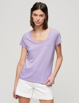 Superdry Women's Cotton Rich Scoop Neck T-Shirt - 8 - Purple, Purple,Blue,Green,Pink,Coral