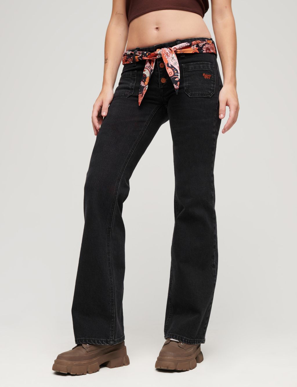Button Front Slim Flare Jeans