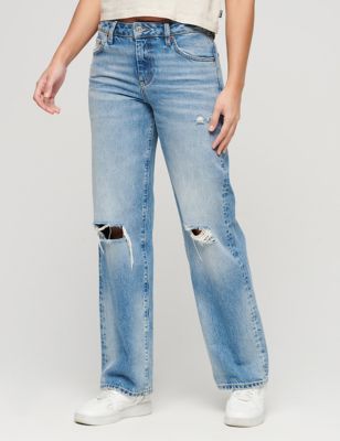 Mid Rise Distressed Wide Leg Jeans | Superdry | M&S