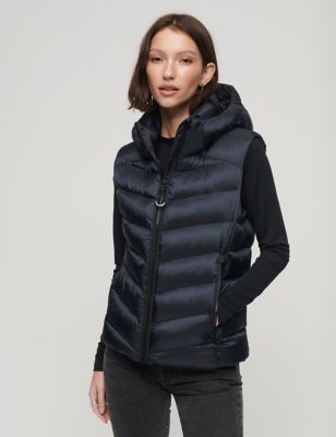 Superdry Womens Hooded Padded Gilet - 8 - Navy, Navy