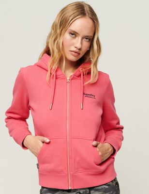 Superdry Womens Cotton Rich Relaxed Zip Up Hoodie - 8 - Pink, Pink,Green