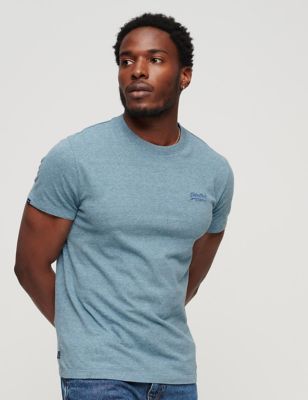 Superdry Mens Relaxed Fit Organic Cotton Textured T-Shirt - XS - Blue, Blue,Brown,Green
