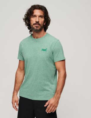 Superdry Men's Relaxed Fit Organic Cotton Textured T-Shirt - XXL - Green, Green,Blue,Brown