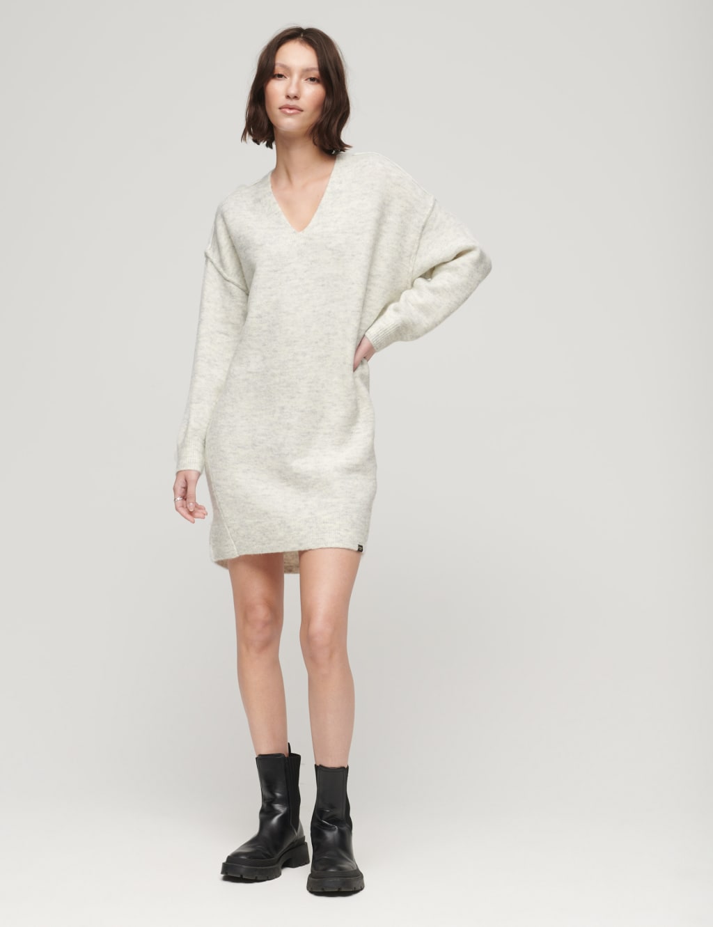 Wool Blend Ribbed V-Neck Mini Jumper Dress image 2