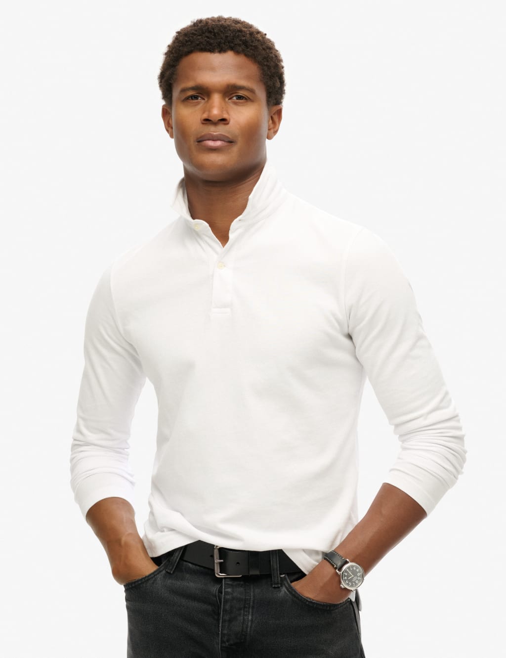 Slim Fit Pure Cotton Long Sleeve Polo Shirt