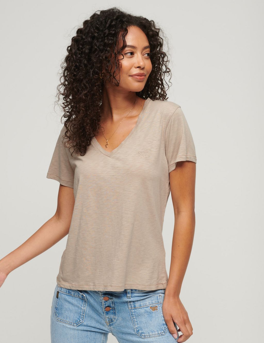 Cotton Rich Embroidered V-Neck T-Shirt