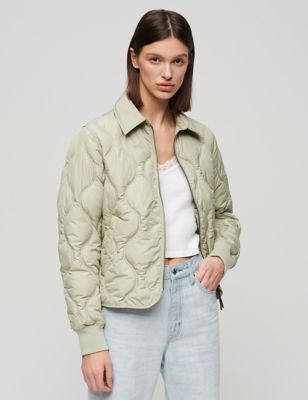 Superdry Womens Quilted Lightweight Collared Cropped Jacket - 16 - Green, Green,Black