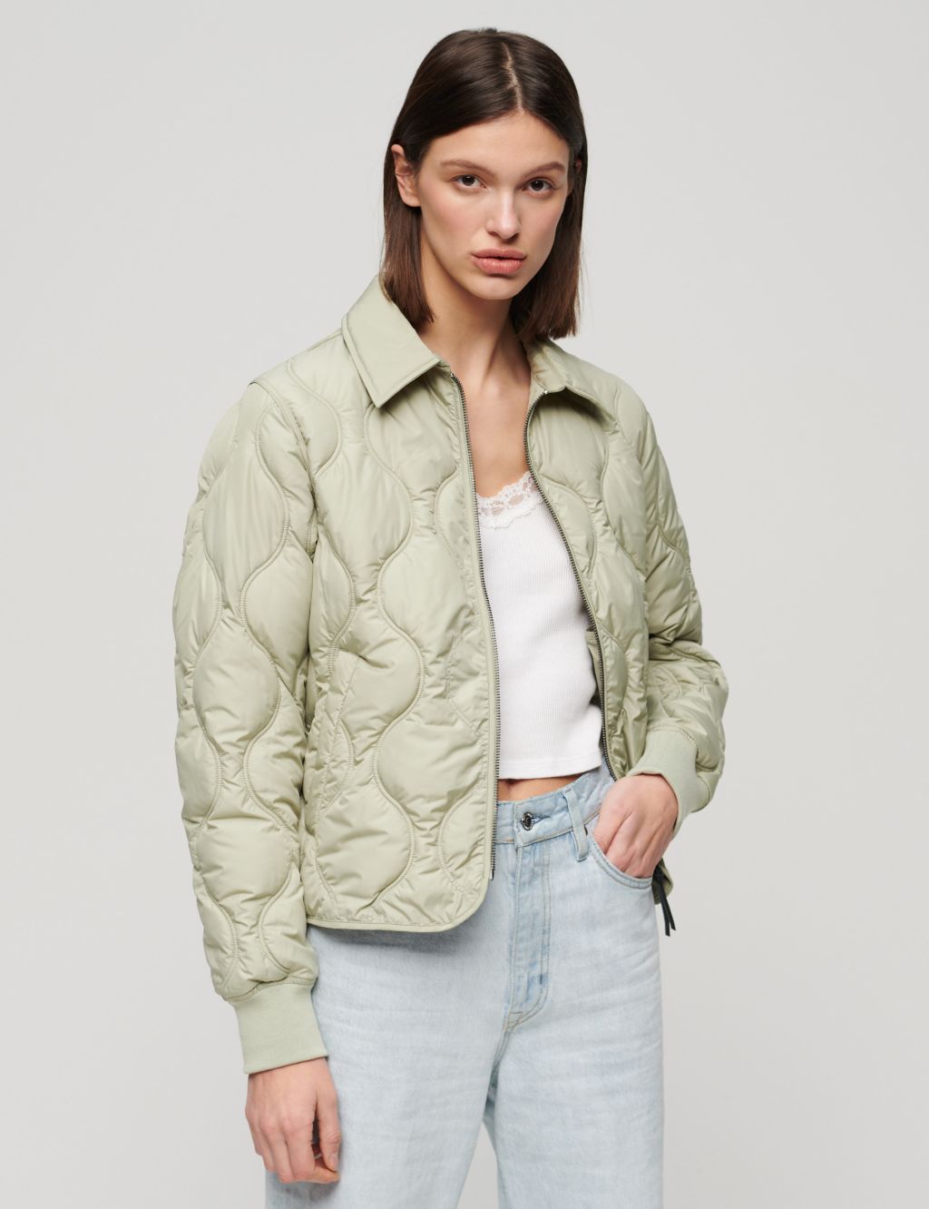 Quilted Lightweight Collared Cropped Jacket