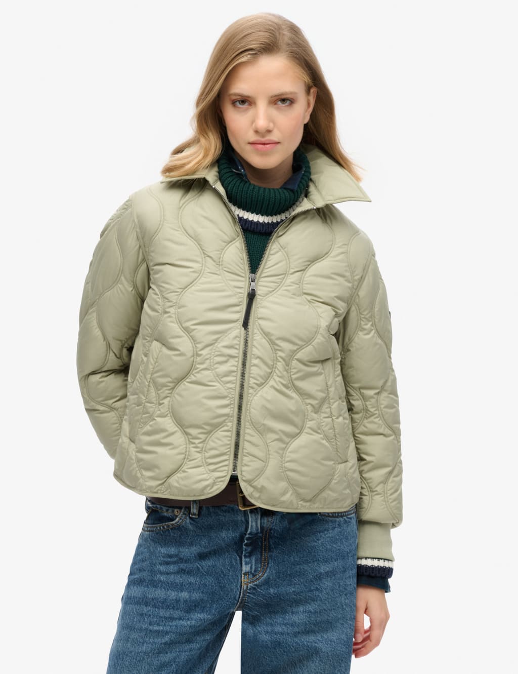 Quilted Lightweight Collared Cropped Jacket