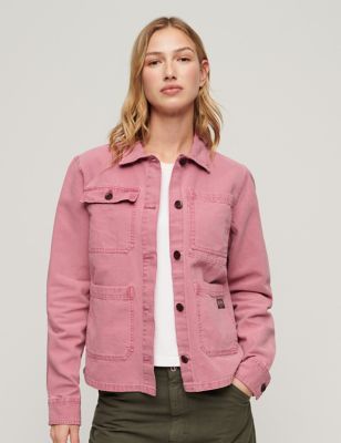 Superdry Womens Collared Relaxed Utility Jacket - 8 - Pink, Pink,Green