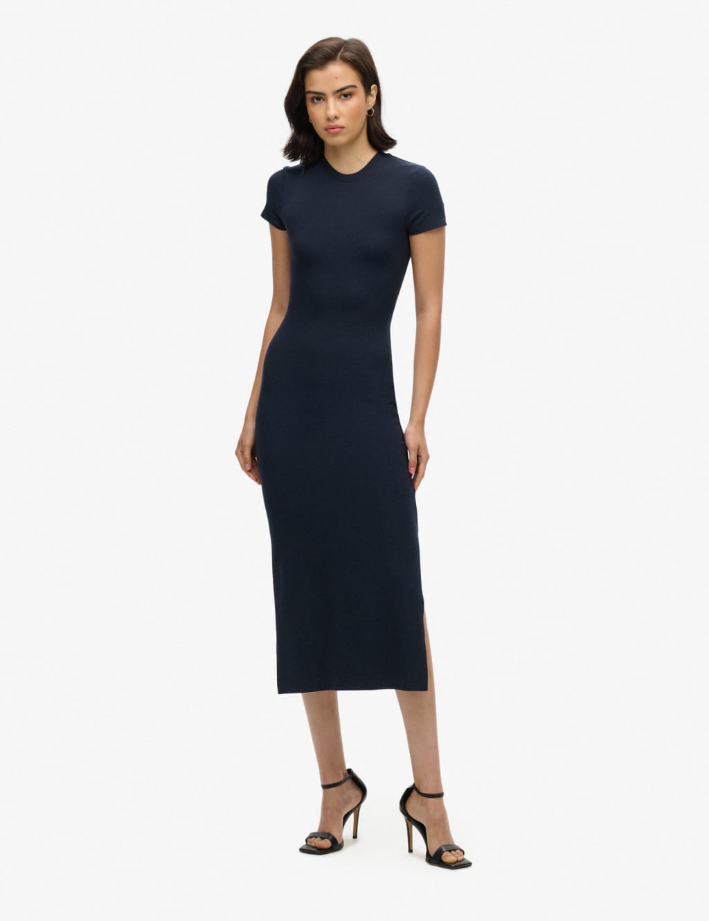 Rib Jersey Midi T-shirt Dress - Navy