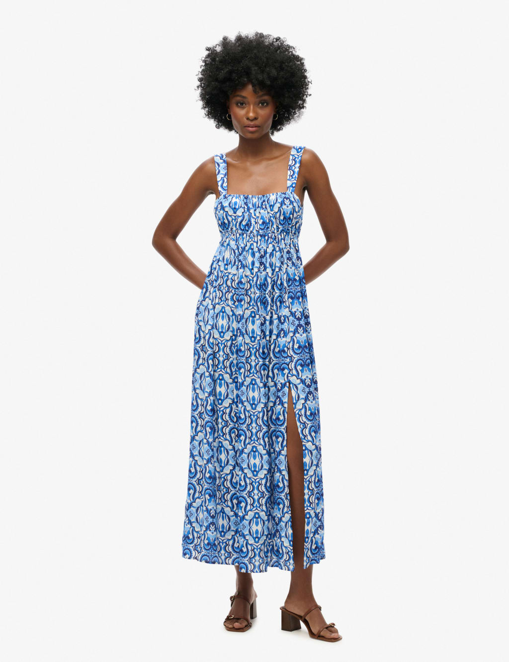 Printed Square Neck Midi Cami Slip Dress, M&S Collection