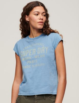 Superdry Women's Pure Cotton Printed T-Shirt - 12 - Light Blue, Light Blue