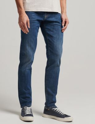 Superdry Mens Slim Fit Vintage Wash 5 Pocket Jeans - 3032 - Blue Denim, Blue Denim,Black,Mid Blue