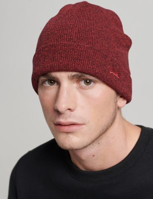 Superdry Mens Pure Cotton Knitted Beanie Hat - Red, Red,Grey,Black,Khaki,Navy