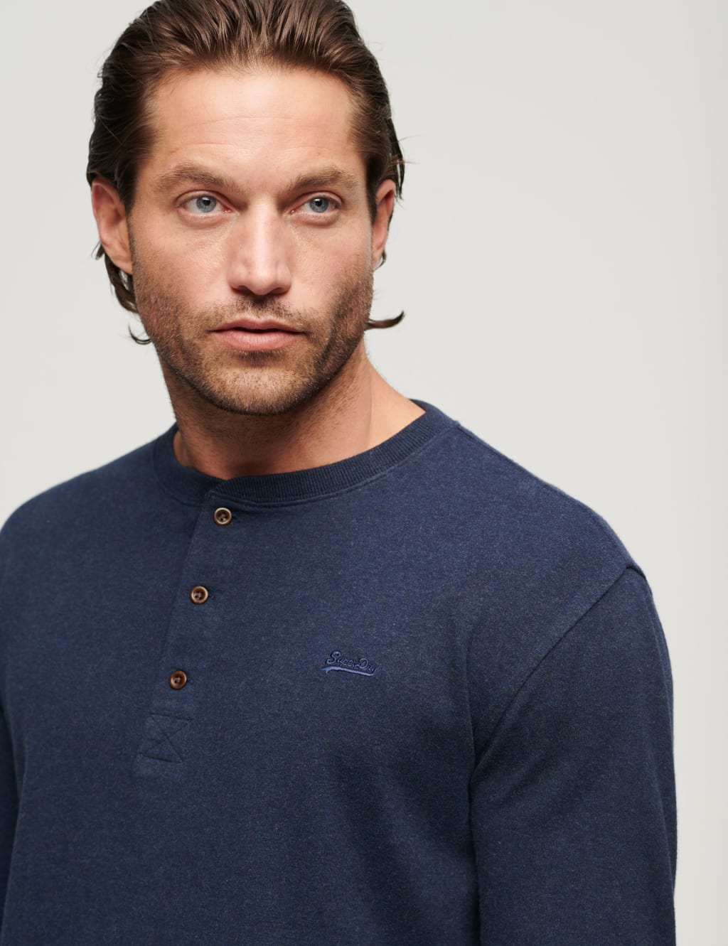 Slim Fit Organic Cotton Crew Neck Henley Top image 3
