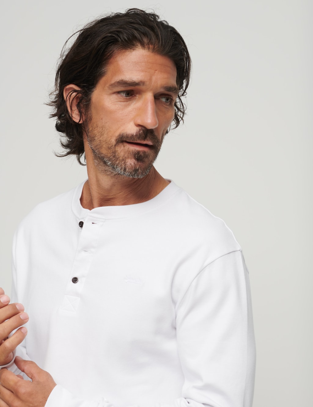 Slim Fit Organic Cotton Crew Neck Henley Top image 3