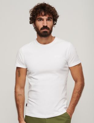 Superdry Mens Pure Cotton T-Shirt - M - White, White,Black