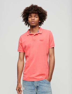 Superdry Men's Pure Cotton Pique Polo Shirt - M - Pink, Pink,Light Blue