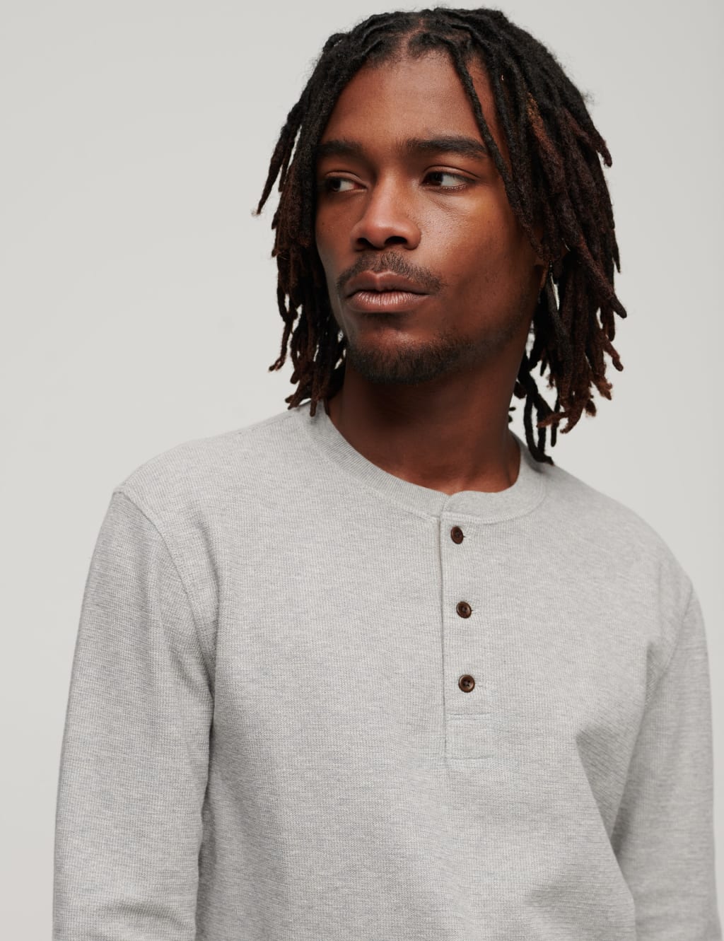Pure Cotton Waffle Henley Long Sleeve Top image 3