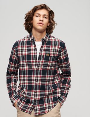 Superdry Men's Organic Cotton Check Flannel Shirt - XXL - Navy, Navy,Navy Mix,White