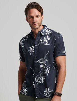 Superdry Men's Cotton Blend Hawaiian Shirt - M - Navy, Navy