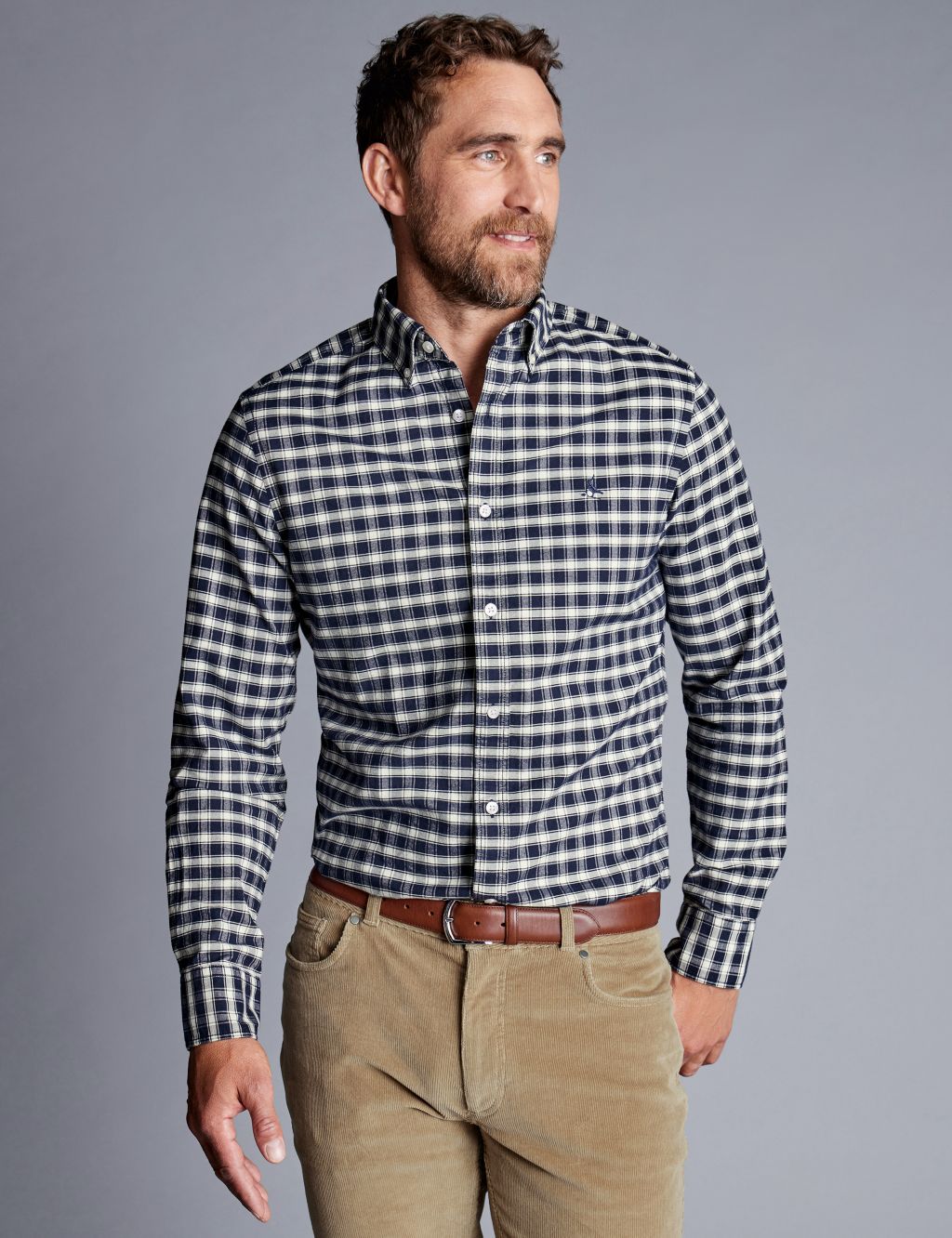 Slim Fit Brushed Cotton Check Oxford Shirt