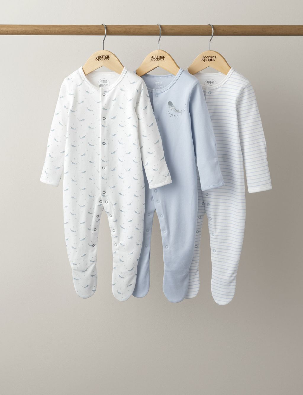 Whales Sleepsuits 3 Pack (6½lbs-18 Mths)