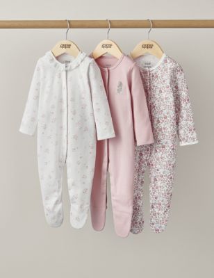 Mamas & Papas Oh Darling Girls Sleepsuits 3 Pack (6lbs-18 Mths) - NB - Pink, Pink