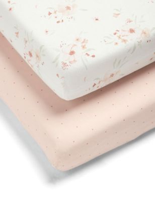 Mamas & Papas 2pk Floral Cotbed Fitted Sheets - Pink, Pink