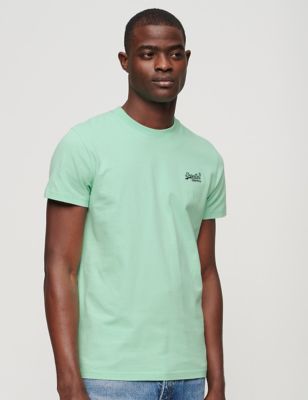 Superdry Mens Slim Fit Pure Cotton Crew Neck T-Shirt - Light Green, Light Green,Green,Navy,Blue,Gold
