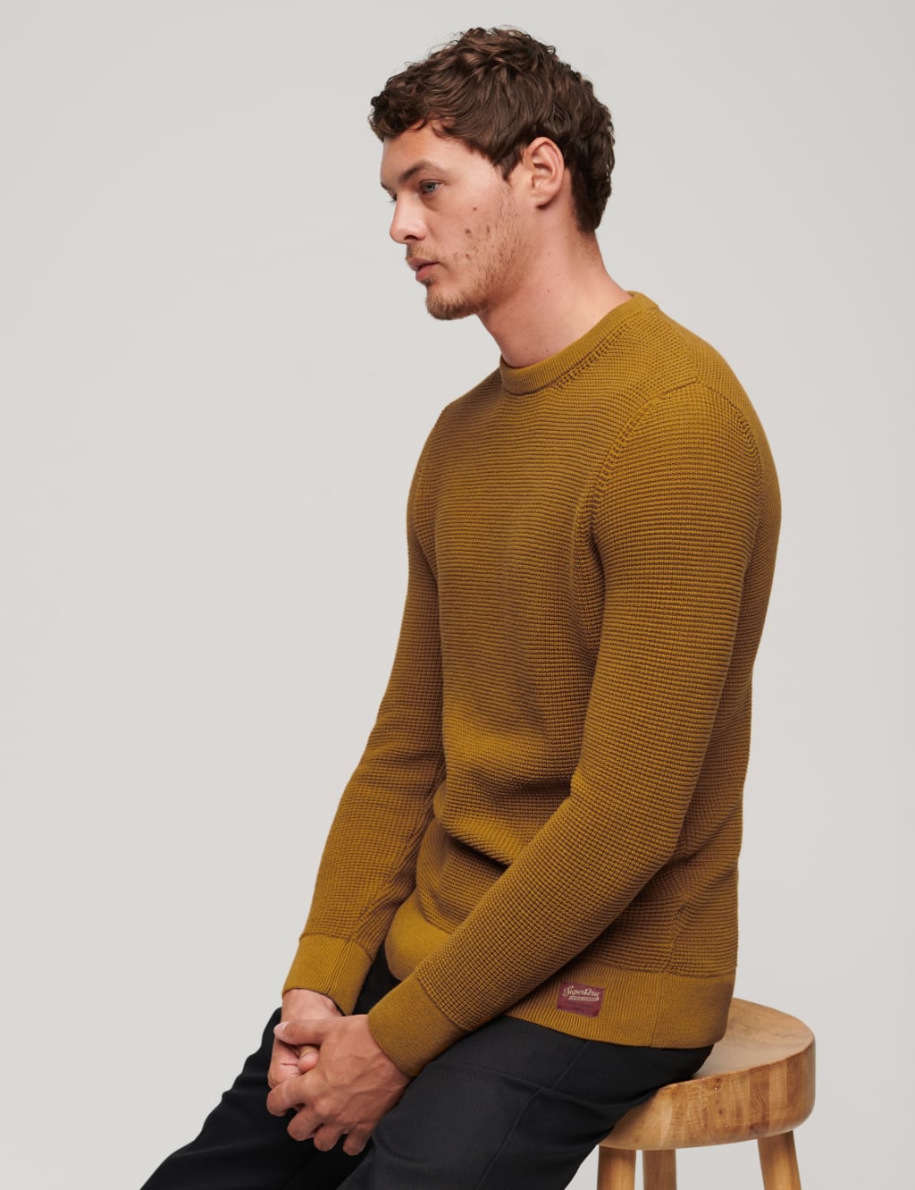 Pure Cotton Textured Crew Neck Jumper image 4