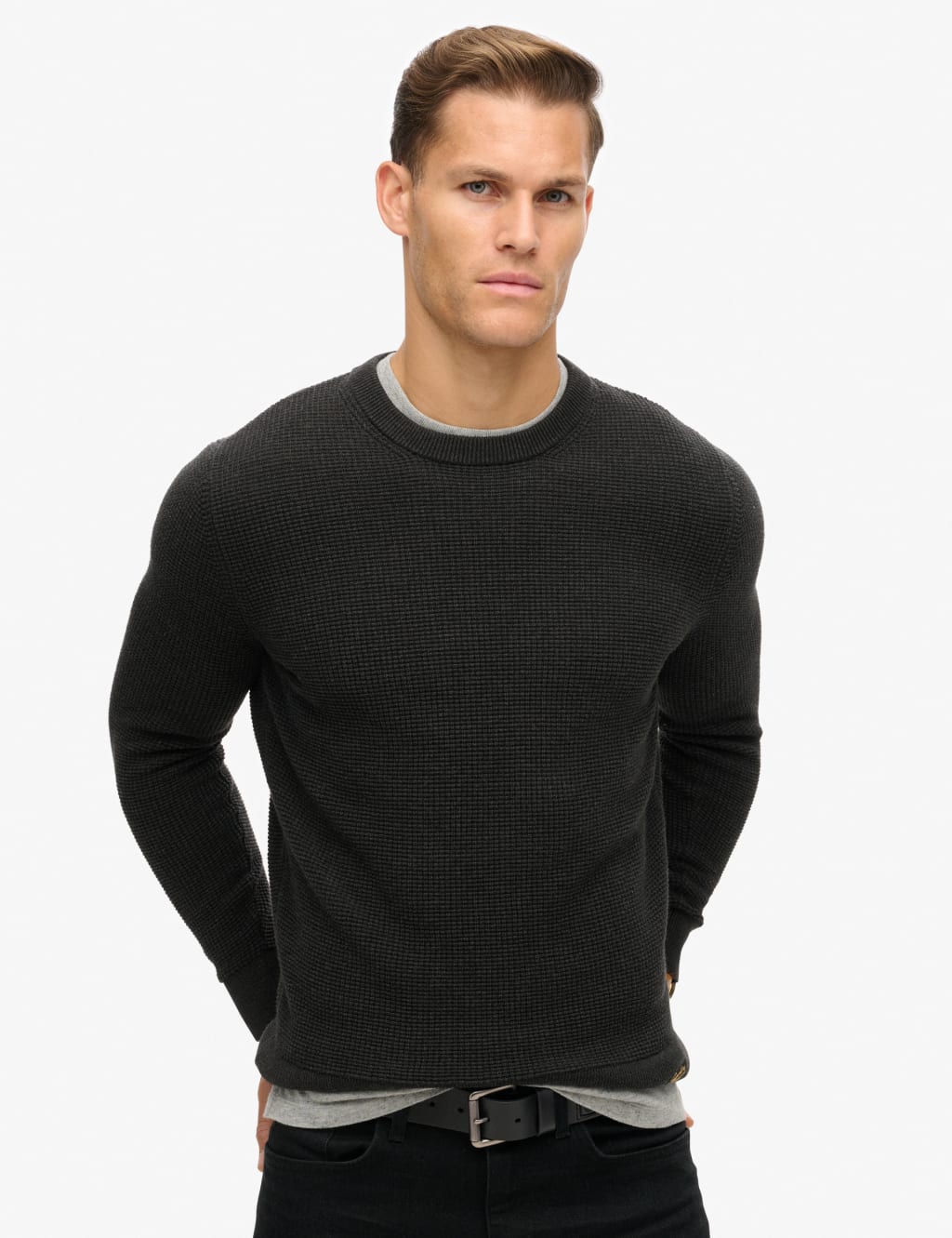 Pure Cotton Textured Crew Neck Jumper image 1