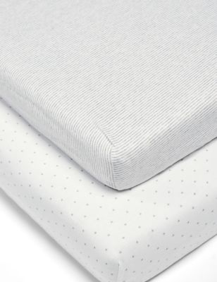 Mamas & Papas 2pk Welcome to the World Cotbed Fitted Sheets - Grey, Grey