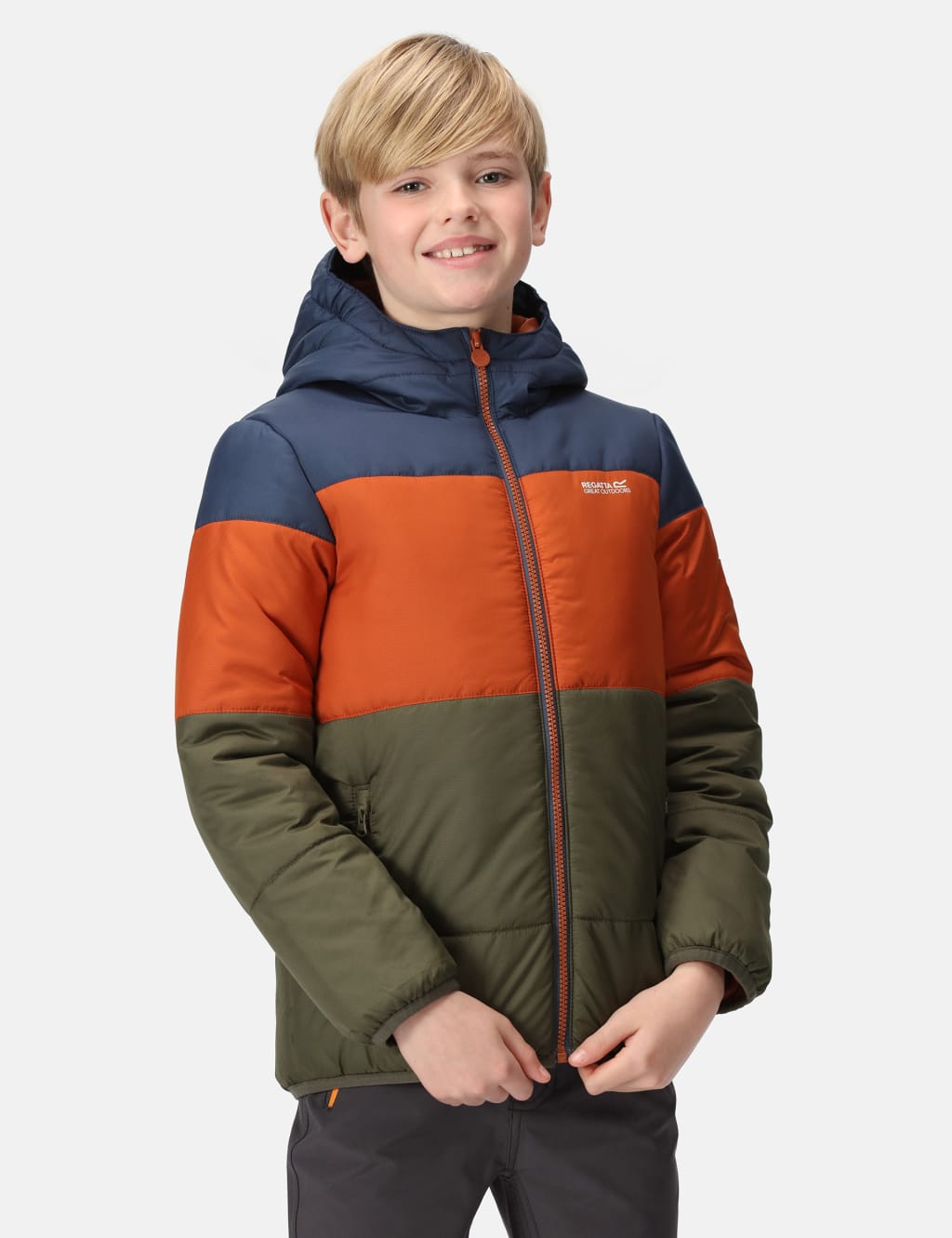 Orange puffer jacket boys sales