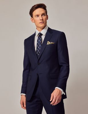 Hawes & Curtis Mens Slim Fit Pure Wool Twill Suit Jacket - 48REG - Dark Blue, Dark Blue