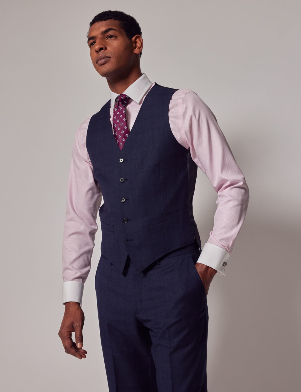 Slim Fit Super 120s Wool Check Waistcoat image 1