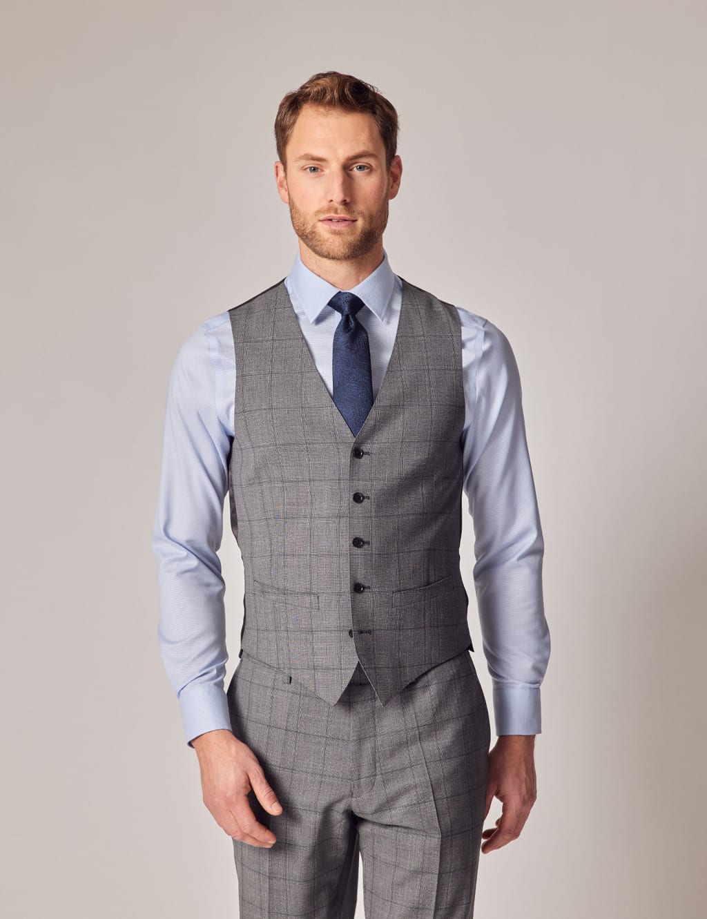 Slim Fit Super 120s Wool Check Waistcoat image 1