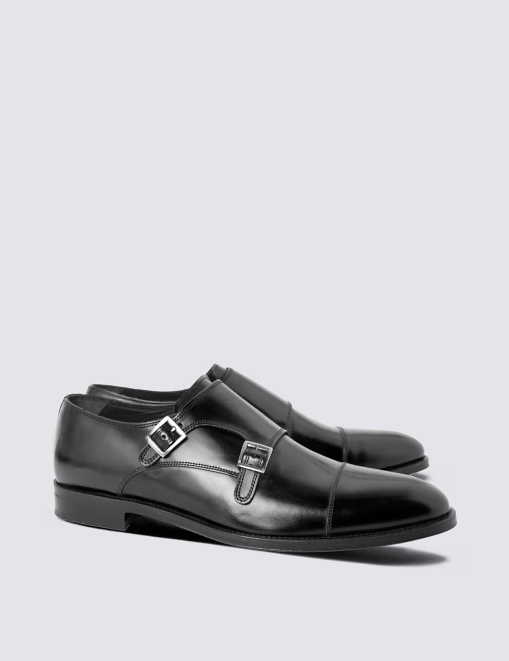 Wide Fit Leather Double Monk Strap Shoes